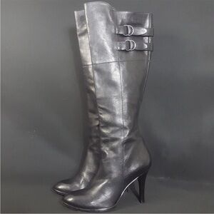 Cole Haan Black Heeled Boots with Buckle Detail